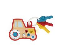 Janod - Portachiavi sonaglio interattivo per bambini Trattore - Effetti sonori e luminosi - Legno e silicone - Sonaglio sonoro per bambini e giocattolo per la dentizione - Batterie incluse - 18 mesi +
