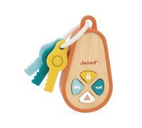 Janod - Portachiavi sonoro per Bambini in Legno e Silicone con 4 Suoni e 3 Chiavi - Giocattolo sonaglio Chiavi dell'auto - Motricità fine - dai 18 Mesi