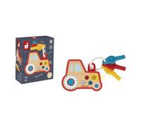 Janod - Portachiavi sonaglio interattivo per bambini Trattore - Effetti sonori e luminosi - Legno e silicone - Sonaglio sonoro per bambini e giocattolo per la dentizione - Batterie incluse - 18 mesi +