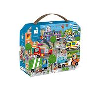 Janod - Puzzle Bambini 36 Pezzi, Città - Gioco Educativo Abilità Motorie e Concentrazione - Valigetta con Manico - Prodotto in Francia - Certificazione FSC - Da 4 Anni in Su, J02644