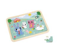 Janod Puzzle di legno 24 pezzi per bambini dai 4 anni-Tema della fattoria-Modello incluso + 5 errori sulla lavagna-Sviluppa la concentrazione e l'osservazione-Prodotto FSC-J07126, Colore Green, J07126