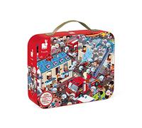 Janod - Extreme Firemen Round Observation Puzzle 208 Pieces - Suitcase with Handle - For children from the Age of 6, J02793