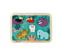 Janod - Puzzle in Legno Chunky Jungle - 7 Pezzi - Alla Scoperta Degli Animali della Giungla - Collaborazione con WWF - Certificato FSC - Da 18 Mesi a 4 Anni, J08621