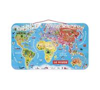 Janod - Puzzle magnetico in legno con mappa del mondo - 92 pezzi magnetici - 70 x 43 cm - Versione francese - Gioco educativo a partire dai 7 anni, J05500 argento metallizzato