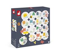 Janod Pure Le Mie Prime Lettere-Puzzle 28 Pezzi + 26 Numeri in Legno-Imparare l'Alfabeto-Giocattolo Multisensoriale-Dai 24 Mesi, J08045, Multicolore