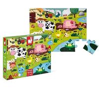 Janod - Puzzle tattile Bambini 20 Pezzi “Gli animali della fattoria”- 7 Pezzi in Tessuto - Gioco Educativo e Sensoriale - Tattile, Sviluppo Motricità fine e Concentrazione - Da 2 anni in Su, J02772