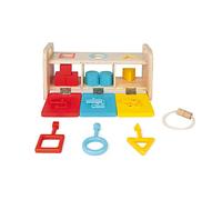 Janod - Essentiel - La Scatola Portachiavi - Gioco Educativo in Legno per La Prima Infanzia 2-In-1 - Apprendimento di Forme e Colori e della Motricità Fine - Pittura Ad Acqua - Da 18 Mesi, J05065