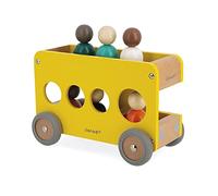 Janod - Scuolabus in Legno Bolid - 6 Personaggi Inclusi - Ruote Silenziose - Immaginazione e Abilità Fino-Motorie - Certificato FSC - Vernice ad Acqua - Dai 2 Anni, J04635