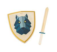 Janod - Set Cavaliere Lupo - Scudo e Spada in Legno - Giocattolo di Imitazione - Gioco All'Aperto - Gioco Educativo Immaginazione e Abilità Motorie - Certificato FSC - dai 3 Anni, J03170