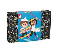 Janod Set 42 pezzi-12 Cartoline da colorare, 10, 5 Glitterati, 7 pennarelli magici, 8 matite Colorate Scatola Riutilizzabile-dai 3 anni-J07419, Multicolore, J07419