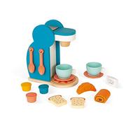 Janod - Set della Colazione - Macchina Del Caffè in Legno + 14 Accessori - 3 Capsule, Cucchiai, Tazze e Piattini, Dolci - Utensili di Cucina Giocattolo per Bambini da 3 a 8 Anni, J06599