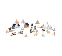 Janod Set di 34 cubi Massiccio-Tema Montagna innevata-Complemento Ideale ai tappetini per Auto-Gioco di Costruzione-Sviluppa l'immaginazione-Giocattolo in Legno FSC-da 2 Anni, J05947