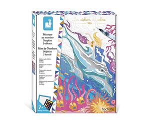 Janod - Set Dipingi con i Numeri Delfini - 2 Quadretti Fai-da-Te - Les Ateliers du Calme - attività Creativa per Bambini - dai 7 Anni, J07981