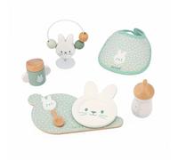 Janod Set Pranzo e Bavaglino Zen-7 Accessori per Bambola Imitazione-Giocattolo in Legno FSC e Tessuto-dai 24 Mesi, J06629, Colore Verde, Small