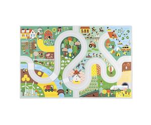 Janod - Tappetini per Auto per Bambini - Tema Campagna - Morbidi e Antiscivolo - Motivo Fattoria e Foresta - Tappeto per camerette di Bambine e Bambini - 120 x 78 cm - Lavabile a Mano - da 2 Anni
