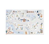 Janod - Tappetini per auto per bambini - Tema montagna invernale - Morbidi e antiscivolo - Motivo sport e valle - Tappeto per camerette di bambine e bambini - 120 x 78 cm - Lavabile a mano - Da 2 anni