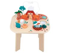 JANOD-Dino Tavolo Multiattività Dinosauro-8 attività per Bambini-Multisensoriale-Abilità Fino-Motorie e Manualità-Legno FSC-dai 12 Mesi, J05825, Multicolore, 40 x 32 x 52,5