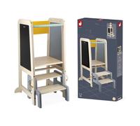 Janod - Torre di Osservazione in Legno - 2 Altezze Regolabili - 1 Sgabello Removibile, 1 Lavagna, 2 Gessetti, 1 Cancellino - dai 18 Mesi, J09640