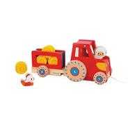 Janod - Trattore da Trainare - Giocattolo Multisensoriale - 1 Trattore per Bambini + 6 Accessori - Ruote silenziose - Sviluppa Le Abilità Motorie - Giocattolo in Legno FSC - dai 12 Mesi, J03317