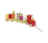 Janod Trenino di Legno Tema Fattoria 3 vagoni e 19 Pezzi Giocattolo da Tirare