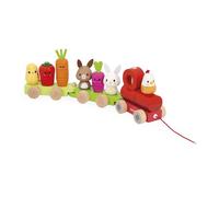 Janod Trenino Tema Fattoria-3 vagoni e 19 Pezzi-Giocattolo da Tirare-Legno FSC e Vernice a Base d'Acqua-per sviluppare la motricità fine-da 12 Mesi, J03314
