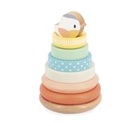 Janod Uccello Culbuto Legno per l'apprendimento precoce-7 Pezzi Torre impilabile-Base Mobile-Giocattolo per Bambini da 1 anno-J05145, J05145