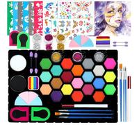 Janolia Body Painting, 23 Colori Truccabimbi Kit Anallergici Atossici con 3 Pennelli 52 Stencil, Trucca Bimbi Professionali, Face Painting Bambini per Halloween, Carnevale, Pasqua, Natale