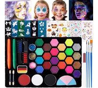 Janolia Body Painting, 25 Colori Truccabimbi Kit con 3 Pennelli 2 Matite per Il Viso, Trucca Bimbi Professionali, Face Painting Bambini per Halloween, Carnevale, Pasqua, Natale, Cosplay