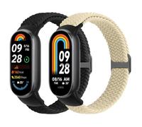 Janpso Cinghie elastiche intrecciate compatibili con Xiaomi Smart Band 10/9/8 Donne Uomini Braccialetti Elastici Regolabile Loop Sports Fascia di Ricambio per Mi Band 10/9/8, Nero + bianco rotto