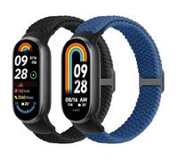 Janpso Cinghie elastiche intrecciate compatibili con Xiaomi Smart Band 10/9/8 Donne Uomini Braccialetti Elastici Regolabile Loop Sports Fascia di Ricambio per Mi Band 10/9/8, Nero + Blu marino freddo