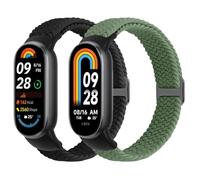 Janpso Cinghie elastiche intrecciate compatibili con Xiaomi Smart Band 10/9/8 Donne Uomini Braccialetti Elastici Regolabile Loop Sports Fascia di Ricambio per Mi Band 10/9/8, Nero + Verde oliva scuro