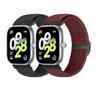 Janpso Cinturino intrecciato compatibile con Xiaomi Redmi Watch 4/5/Xiaomi Band 8 Pro/9 Pro, cinturino di ricambio in nylon elastico regolabile per Mi Band 9 Pro/8 Pro/Redmi Watch 4, Nero + Rosso vino