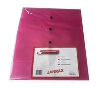 Janrax - Confezione da 12 cartelline portadocumenti formato A4, con bottone, colore: rosa