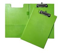 Janrax Portablocco pieghevole in formato A4, con copertina frontale, tasca interna e gancio per appenderlo, colore: verde fluo