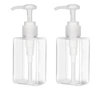 Jansburg Confezione da 2 dispenser per lozioni, in plastica, piatti, quadrati, ricaricabili, da 150 ml, vuoti, a prova di perdite, per oli essenziali, sapone, shampoo