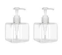 Jansburg - Dispenser per lozioni, 250 ml, 2 pezzi, ricaricabile, quadrato, in plastica, per lozioni, oli essenziali, sapone, lozioni, shampoo, bagno e viaggi, trasparente
