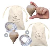 Janster® Trottola in legno di Encina, set 2 trottole per bambini + rondelle, borse e corde | tropo di legno tradizionale - tromba classica per bambini e adulti - kit manuale per ragazze - punta in
