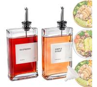 Janxin 2 pezzi Set di Contenitore Olio per Cucinare e Barbecue, Oliera Salvagoccia 350ml, Bottiglia per Olio Set, Bicchiere, Con Etichetta, Due Versatori, Antigoccia, Adatto alla Cucina(Argento)