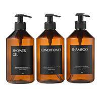 Janxin 3 PCS 500ml Shower Soap Dispenser, Empty Shampoo Bottles, dispenser sapone doccia, with Pressure Pump, Plastic Container for Soap, Shampoo, Conditioner (Bottiglia marrone + testa nera)