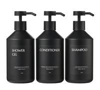 Janxin 3 PCS Soap Dispenser Shower 500 ml, Dispenser Sapone Bagno Plastica, Kitchen Dispenser with Label, Bathroom Soap Dispenser Set, Dosatore Sapone Bagno(Bottiglia nera + testa nera)