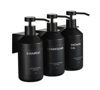 Janxin 3 Pezzi 500ml Dispenser Sapone Doccia Senza Foratura, 500ml, Dispenser Sapone Bagno a Muro, Dispenser Bagnoschiuma Doccia, Con 12 Etichette Impermeabili (Bottiglia nera + testa nera)