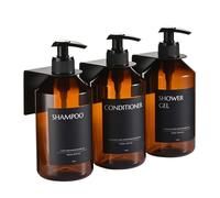 Janxin 3 Pezzi Dispenser Sapone Bagno a Muro, 500ml, Dispenser Shampoo e Bagnoschiuma, Dispenser Sapone Muro, Dispenser Sapone Doccia, Adatto per Bagno Doccia(Bottiglia marrone + testa nera)