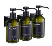 Janxin 3 Pezzi Dispenser Sapone Doccia da Muro, 500Ml, Dispenser Doccia Shampoo e Bagnoschiuma, Viene Fornito con 12 Etichette Impermeabili (Bottiglia verde + punto nero)