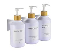 Janxin 3 Pezzi Dispenser Sapone Doccia da Muro, 500Ml, Dispenser Doccia Shampoo e Bagnoschiuma, Viene Fornito con 12 Etichette Impermeabili (Bottiglia bianca + testa di bambù)