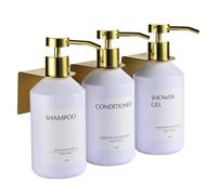 Janxin 3 Pezzi Dispenser Sapone Doccia da Muro, 500Ml, Dispenser Doccia Shampoo e Bagnoschiuma, Viene Fornito con 12 Etichette Impermeabili (Bottiglia bianca + testa oro)
