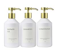 Janxin 3 x 500 ml Empty Refillable Shampoo Bottles, Plastic Dispensing Bottles, Soap Dispenser, Dosatore Sapone Bagno, for Shower Kitchen Bathroom(Bottiglia bianca + testa dorata)