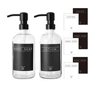 Janxin Dispenser di sapone in vetro, 2 pezzi, dispenser di sapone per lavello della cucina con pompa, sapone per piatti, lozione (bottiglie trasparenti+pompe nere)