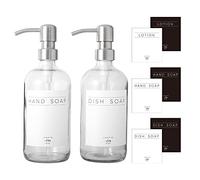 Janxin Dispenser di sapone in vetro, 2 pezzi, dispenser di sapone per lavello della cucina con pompa, sapone per piatti, lozione (bottiglie trasparenti+pompe argente)