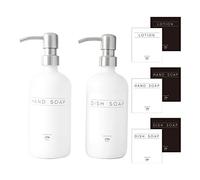 Janxin Dispenser di sapone in vetro, 2 pezzi, dispenser di sapone per lavello della cucina con pompa, sapone per piatti, lozione (bottiglie bianche+pompe argente)