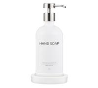 Janxin Dispenser Sapone con Pallet - Dosatore per Bagno e Cucina, Porta Sapone Liquido, Dispenser Detersivo Piatti, 500ml(Bianco + testa argentata+HAND SOAP)